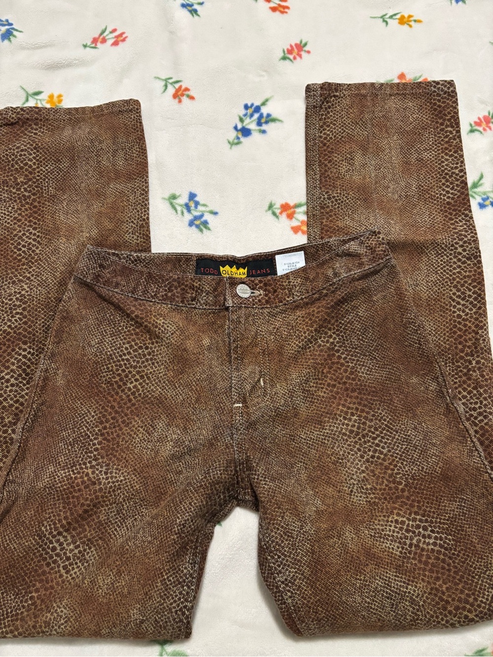 Todd Oldham Brown Snakeskin-Print Pants